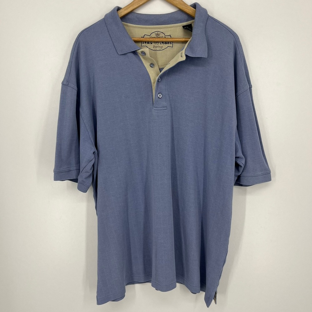Nat Nast Luxury Originals Swing Mens XL Silk Cotton Blue Polo Shirt Short Sleeve